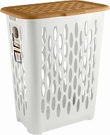 Корзина для белья Keeplex коллекция Wood, с откидывающейся крышкой, пластиковая, 37л, 422х290х515 (KL1801)